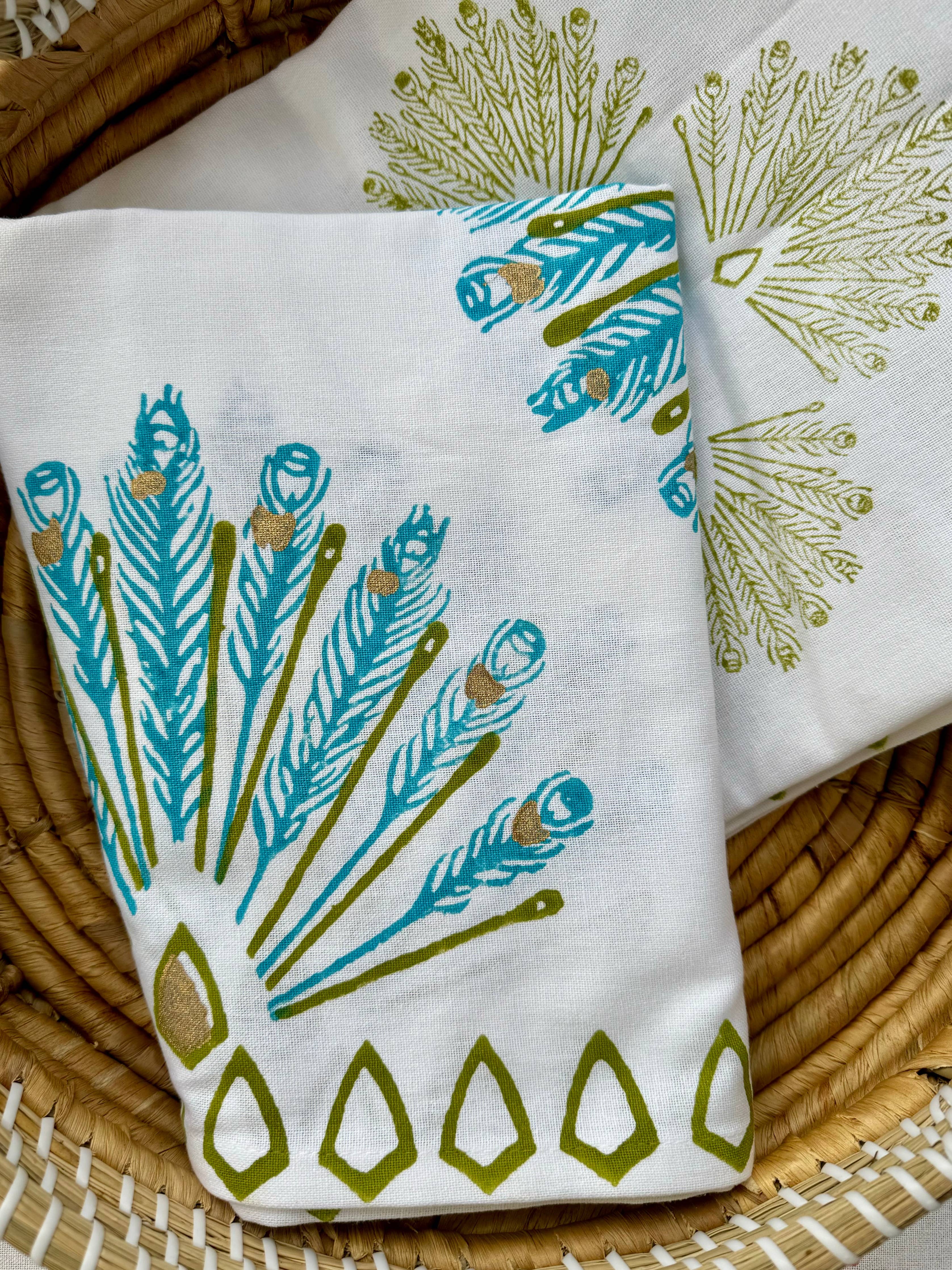 Mended - Table Throw - Peacock, Cactus & Surf