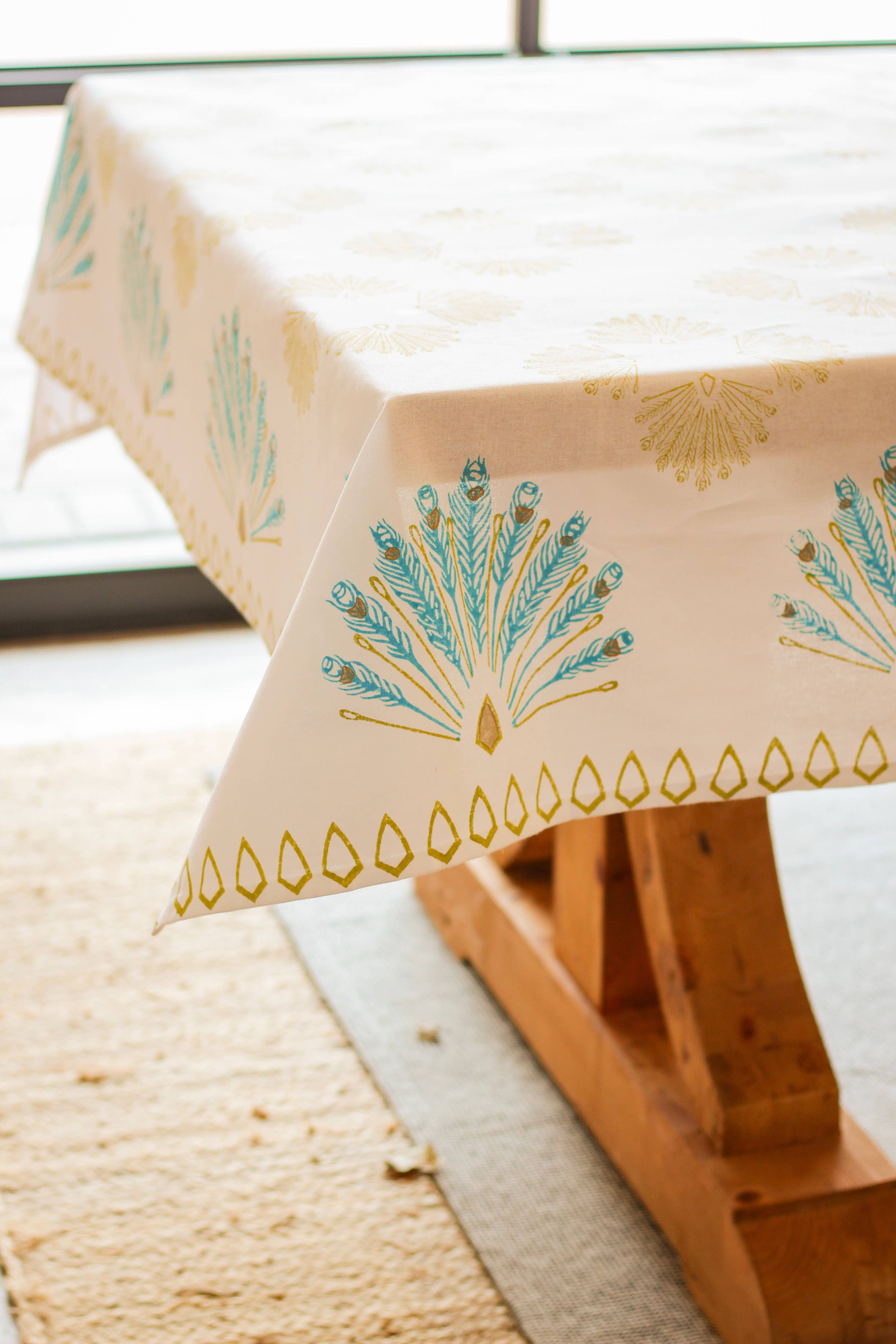 Mended - Table Throw - Peacock, Cactus & Surf