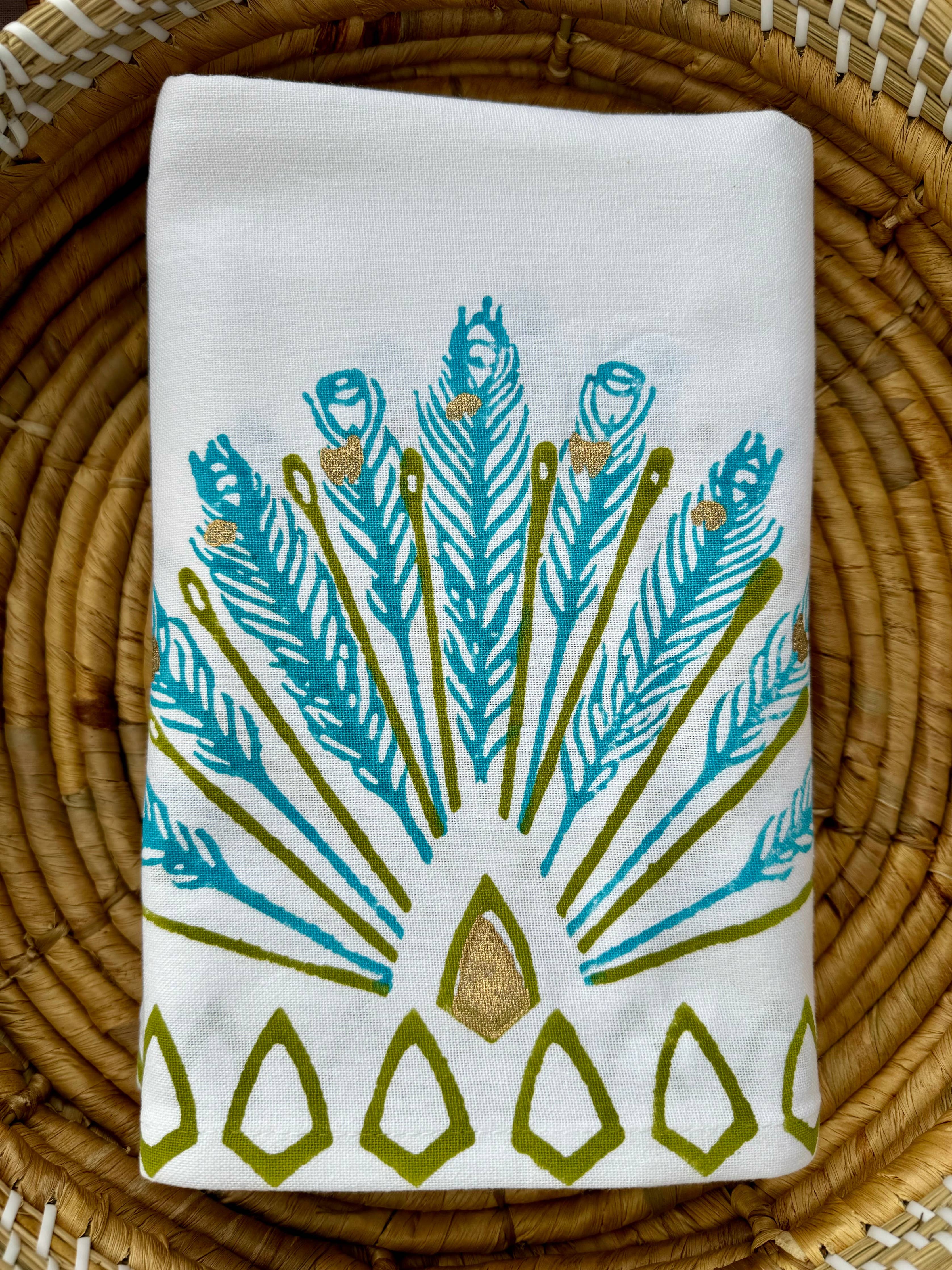 Mended - Table Throw - Peacock, Cactus & Surf